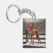 Vizsla Hond in Sneeuw Kerstmis Sleutelhanger (Voorkant Links)