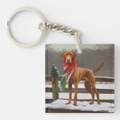 Vizsla Hond in Sneeuw Kerstmis Sleutelhanger (Voorkant)