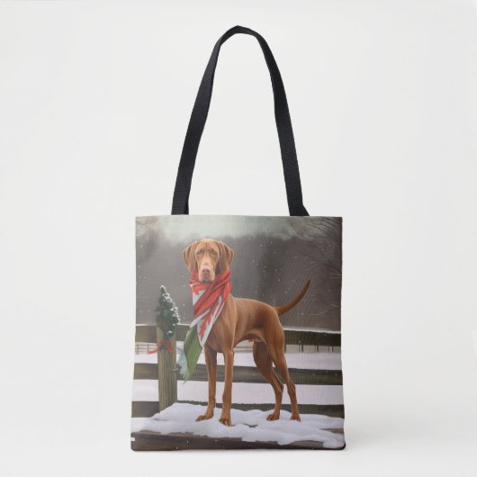 Vizsla Hond in Sneeuw Kerstmis Tote Bag (Voorkant)