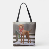 Vizsla Hond in Sneeuw Kerstmis Tote Bag (Achterkant)
