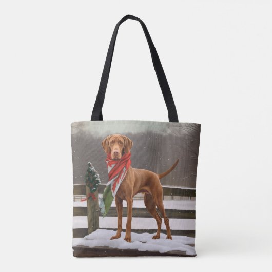 Vizsla Hond in Sneeuw Kerstmis Tote Bag (Achterkant)