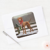 Vizsla Hond in Sneeuw Kerstmis Vierkante Sticker (Envelop)