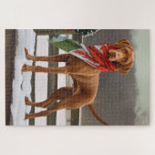 Vizsla-hond in sneeuw met Kerstmis Legpuzzel (Horizontaal)