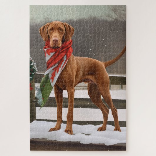 Vizsla-hond in sneeuw met Kerstmis Legpuzzel (Verticaal)
