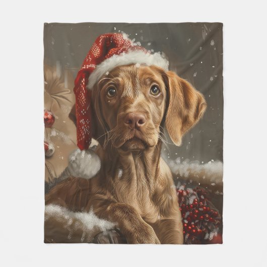 Vizsla Hond Kerstfeest Fleece Deken (Voorkant)