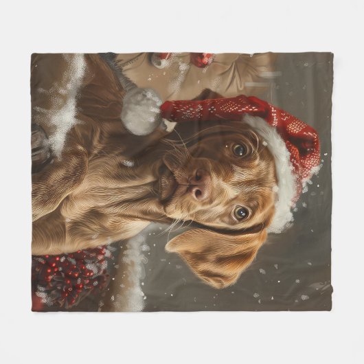 Vizsla Hond Kerstfeest Fleece Deken (Voorkant (Horizontaal))