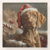 Vizsla Hond Kerstfeest Glazen Onderzetter (Voorkant)