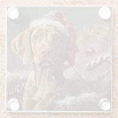 Vizsla Hond Kerstfeest Glazen Onderzetter (Achterkant)