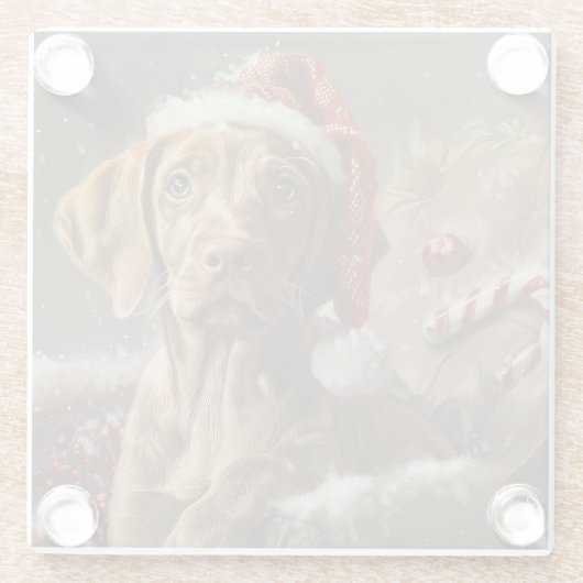 Vizsla Hond Kerstfeest Glazen Onderzetter (Achterkant)