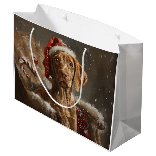 Vizsla Hond Kerstfeest Groot Cadeauzakje (Achterkant Gekanteld)
