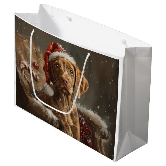Vizsla Hond Kerstfeest Groot Cadeauzakje (Voorkant Gekanteld)