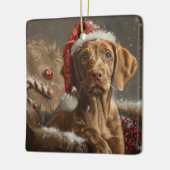 Vizsla Hond Kerstfeest Keramisch Ornament (Links)