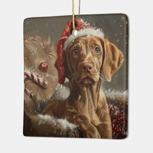 Vizsla Hond Kerstfeest Keramisch Ornament (Links)