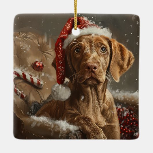 Vizsla Hond Kerstfeest Keramisch Ornament (Achterkant)