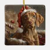 Vizsla Hond Kerstfeest Keramisch Ornament (Voorkant)