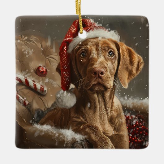 Vizsla Hond Kerstfeest Keramisch Ornament (Voorkant)