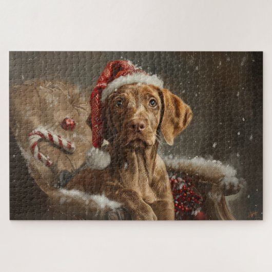 Vizsla Hond Kerstfeest Legpuzzel (Horizontaal)