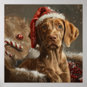 Vizsla Hond Kerstfeest Poster (Voorkant)