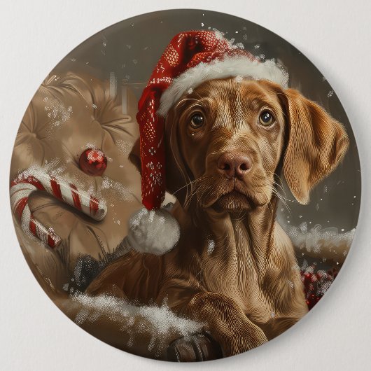 Vizsla Hond Kerstfeest Ronde Button 6,0 Cm (Voorkant)