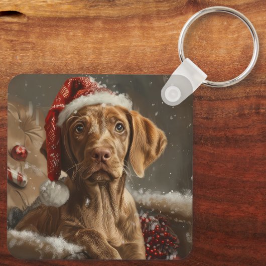 Vizsla Hond Kerstfeest Sleutelhanger (Achterkant)