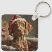 Vizsla Hond Kerstfeest Sleutelhanger (Achterkant)