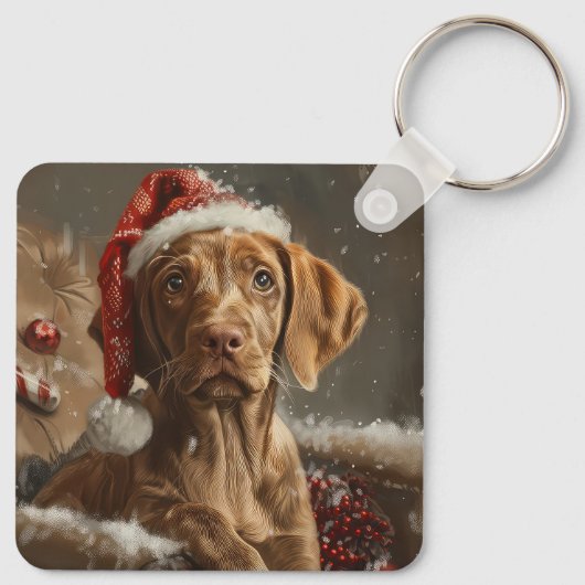 Vizsla Hond Kerstfeest Sleutelhanger (Achterkant)