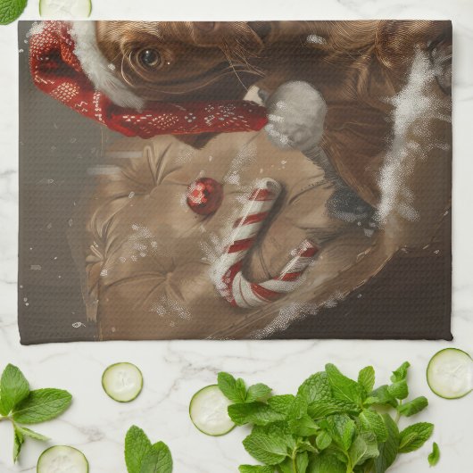 Vizsla Hond Kerstfeest Theedoek (Gevouwen)