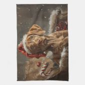 Vizsla Hond Kerstfeest Theedoek (Verticaal)