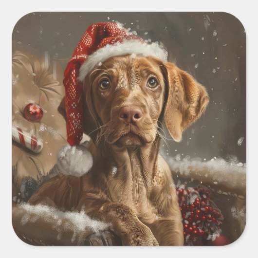 Vizsla Hond Kerstfeest Vierkante Sticker (Voorkant)