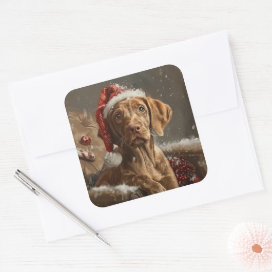 Vizsla Hond Kerstfeest Vierkante Sticker (Envelop)