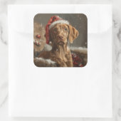 Vizsla Hond Kerstfeest Vierkante Sticker (Tas)