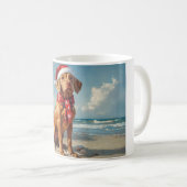 Vizsla Hond Kerstmis Vintage Strand Koffiemok (Voorkant rechts)