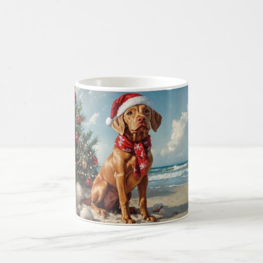 Vizsla Hond Kerstmis Vintage Strand Koffiemok (Center)