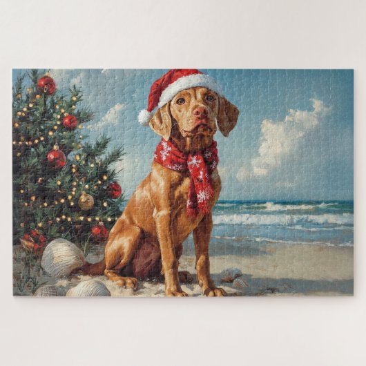 Vizsla Hond Kerstmis Vintage Strand Legpuzzel (Horizontaal)