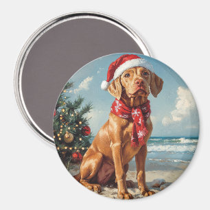 Vizsla Hond Kerstmis Vintage Strand Magneet