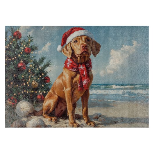 Vizsla Hond Kerstmis Vintage Strand Snijplank (Voorkant)