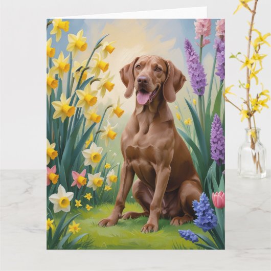 Vizsla-hond Lente Bloemen Schilderij Kaart (Gele Bloem)