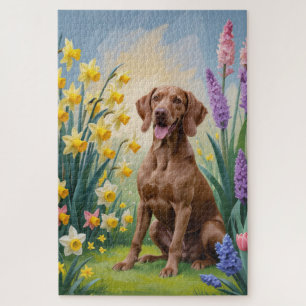 Vizsla Hond Lente Bloemen Schilderij Legpuzzel