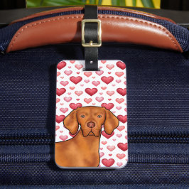 Vizsla Hond Lieft Met Rood En Roze Hart Patroon Bagagelabel