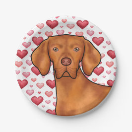 Vizsla Hond Lieft Met Rood En Roze Hart Patroon Papieren Bordje