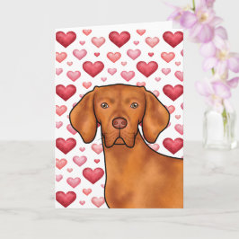 Vizsla Hond Lieft Met Rood En Roze Hartjes Patroon Kaart