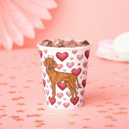 Vizsla Hond Lieft Met Rood En Roze Hartjes Patroon Papieren Bekers