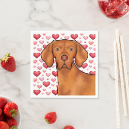 Vizsla Hond Lieft Met Rood En Roze Hartjes Patroon Servet