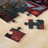 Vizsla-hond met kerstcadeaus bij de open haard legpuzzel (Zijkant)