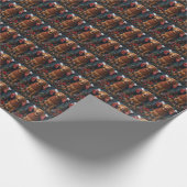 Vizsla hond met kerstcadeaus open haard cadeaupapier (Hoek)