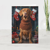 Vizsla hond met kerstcadeaus open haard kaart (Voorkant)