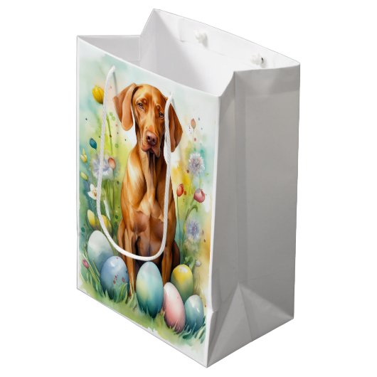 Vizsla Hond met Paaseieren Vakantie Medium Cadeauzakje (Voorkant Gekanteld)