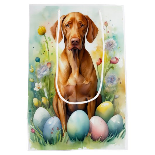 Vizsla Hond met Paaseieren Vakantie Medium Cadeauzakje (Achterkant)