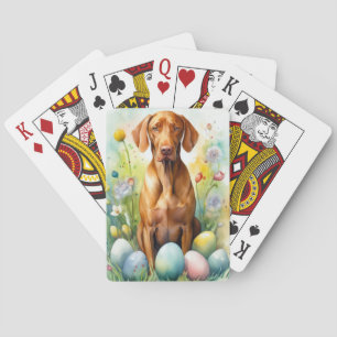 Vizsla-hond met Pasen Eieren Vakantie  Pokerkaarten