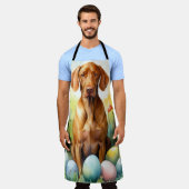 Vizsla-hond met Pasen Eieren Vakantie Schort (Gedragen)